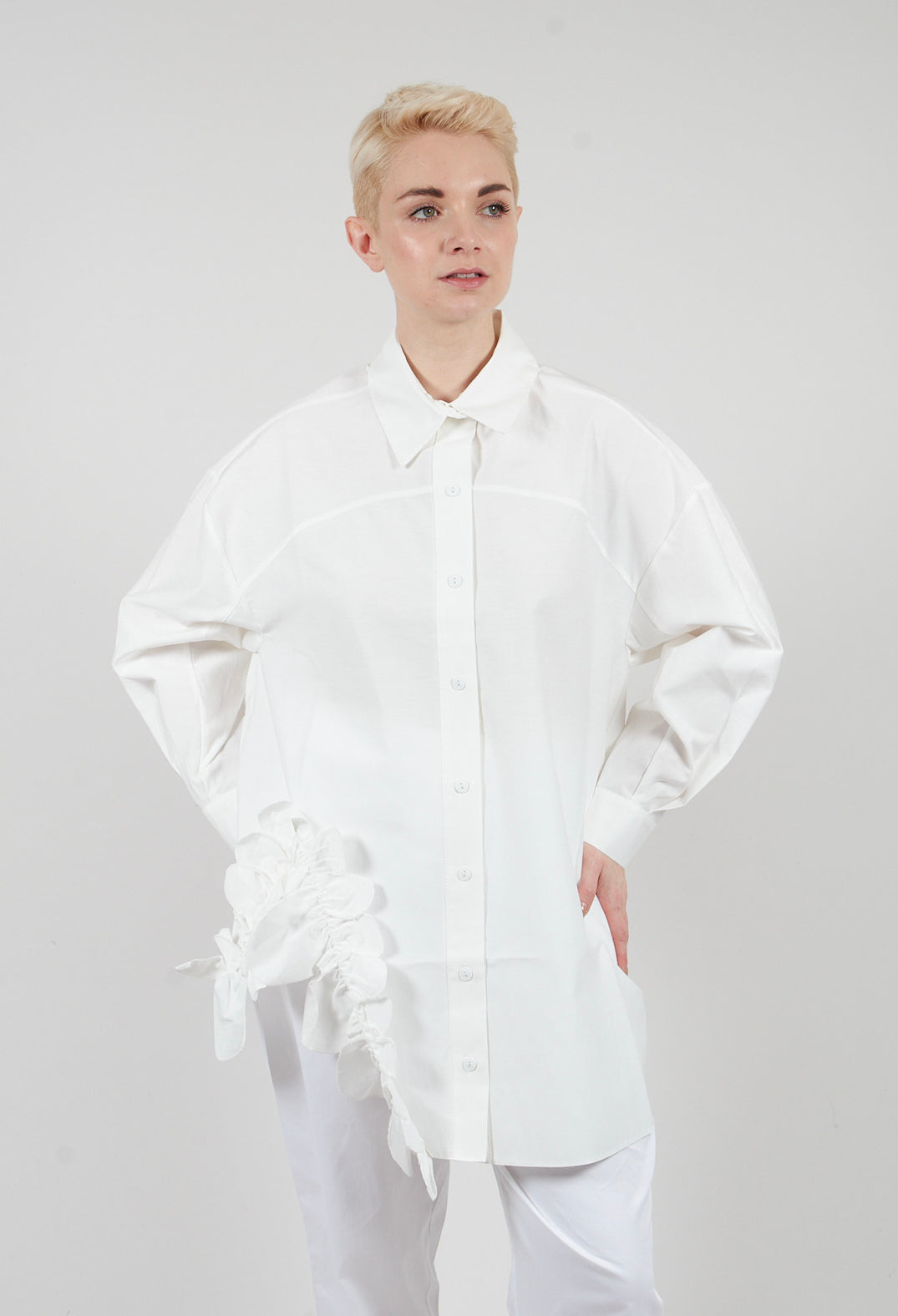 Side Ruffle Shirt in White