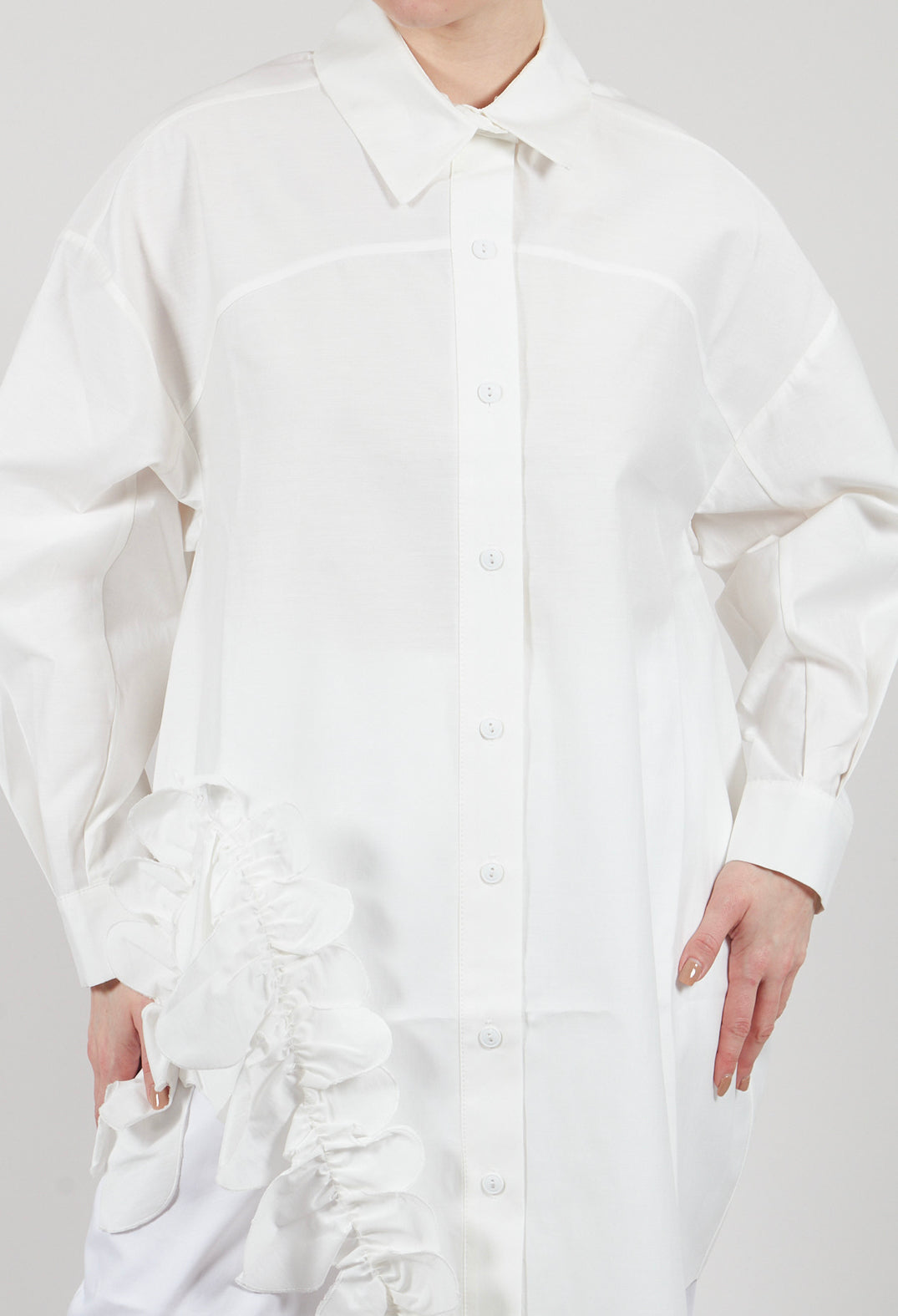 Side Ruffle Shirt in White