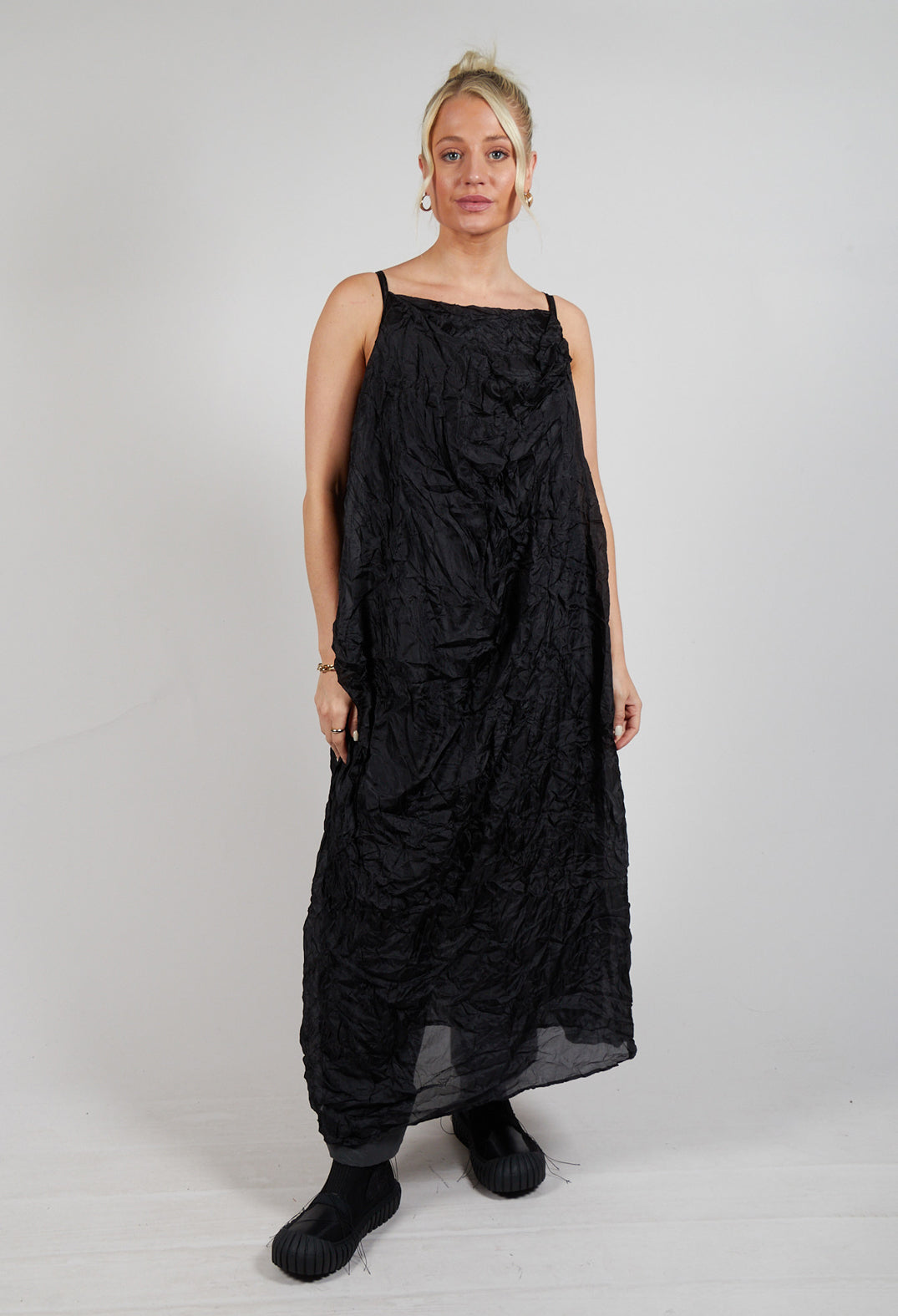 Silk Asymmetrical Hem Dress in Black