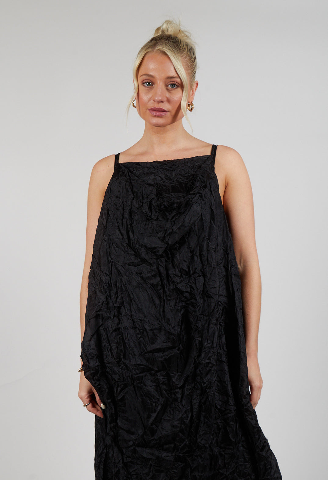 Silk Asymmetrical Hem Dress in Black