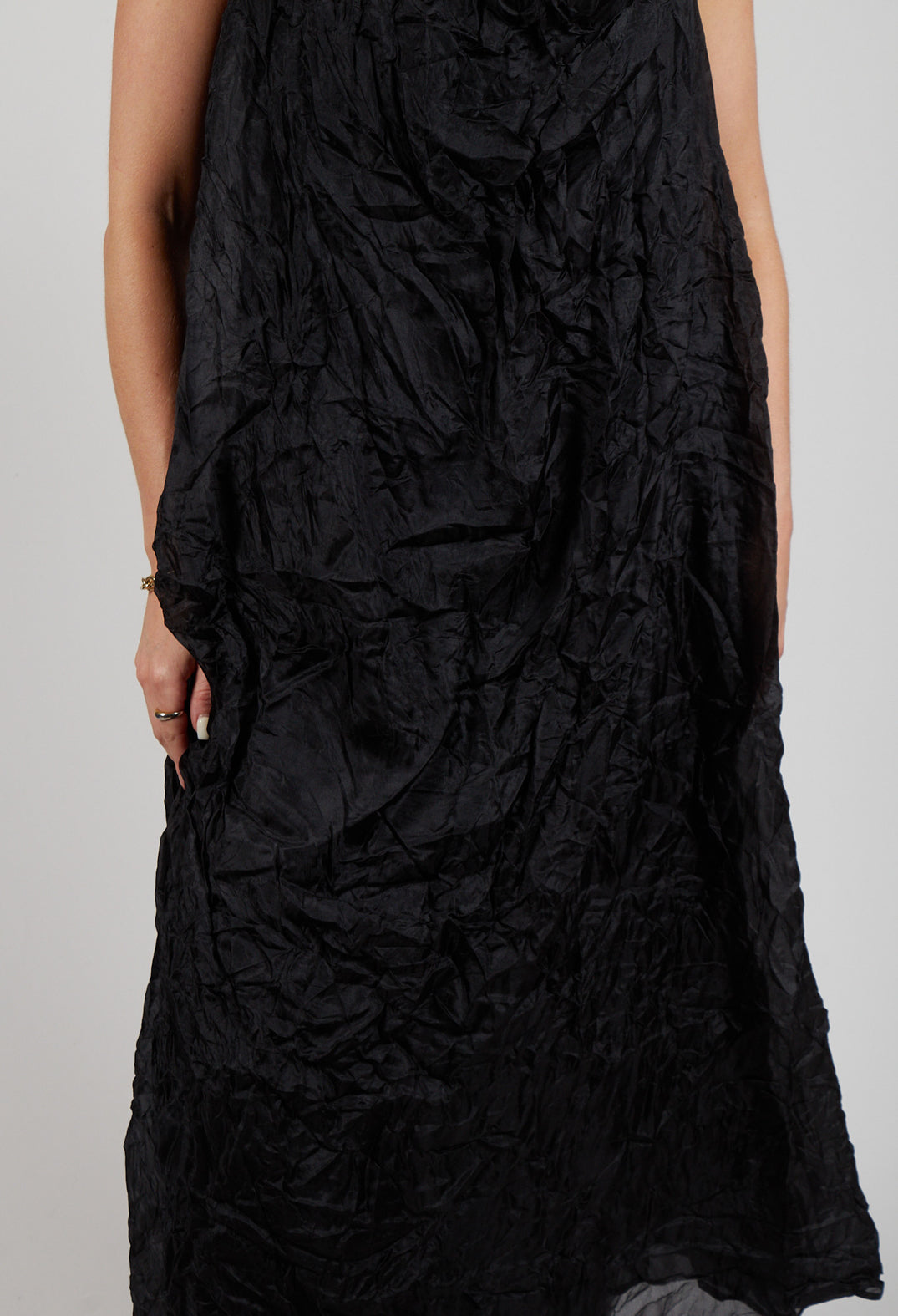 Silk Asymmetrical Hem Dress in Black