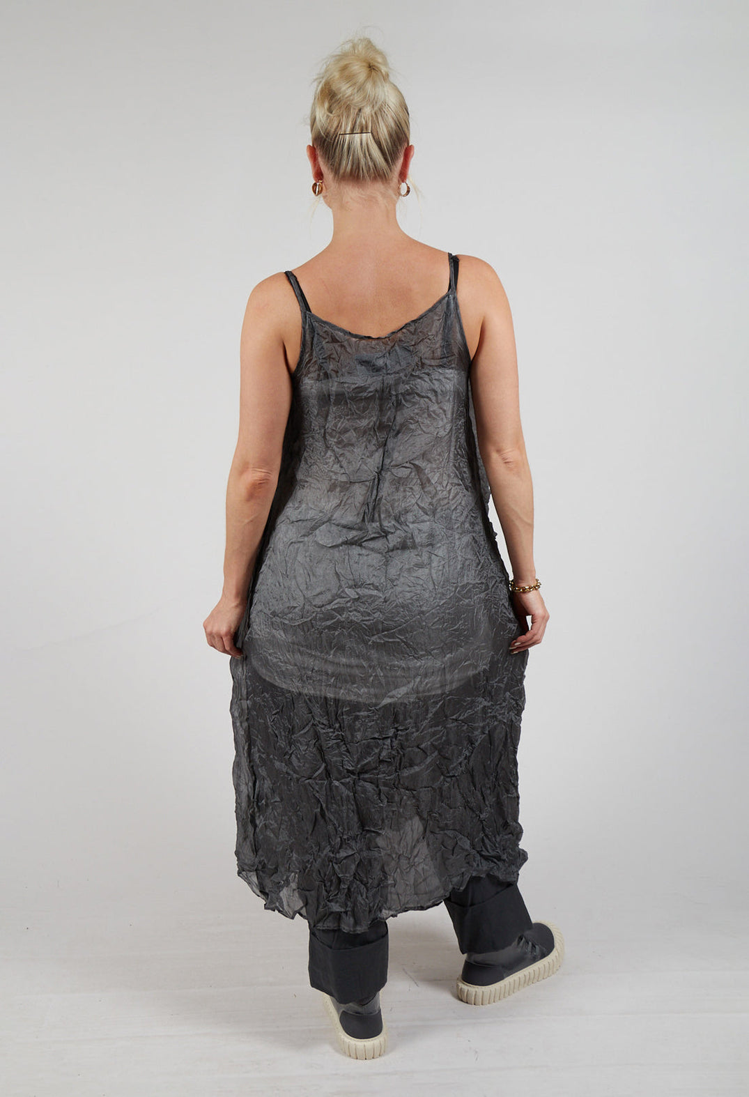 Silk Asymmetrical Hem Dress in Coal Cloud