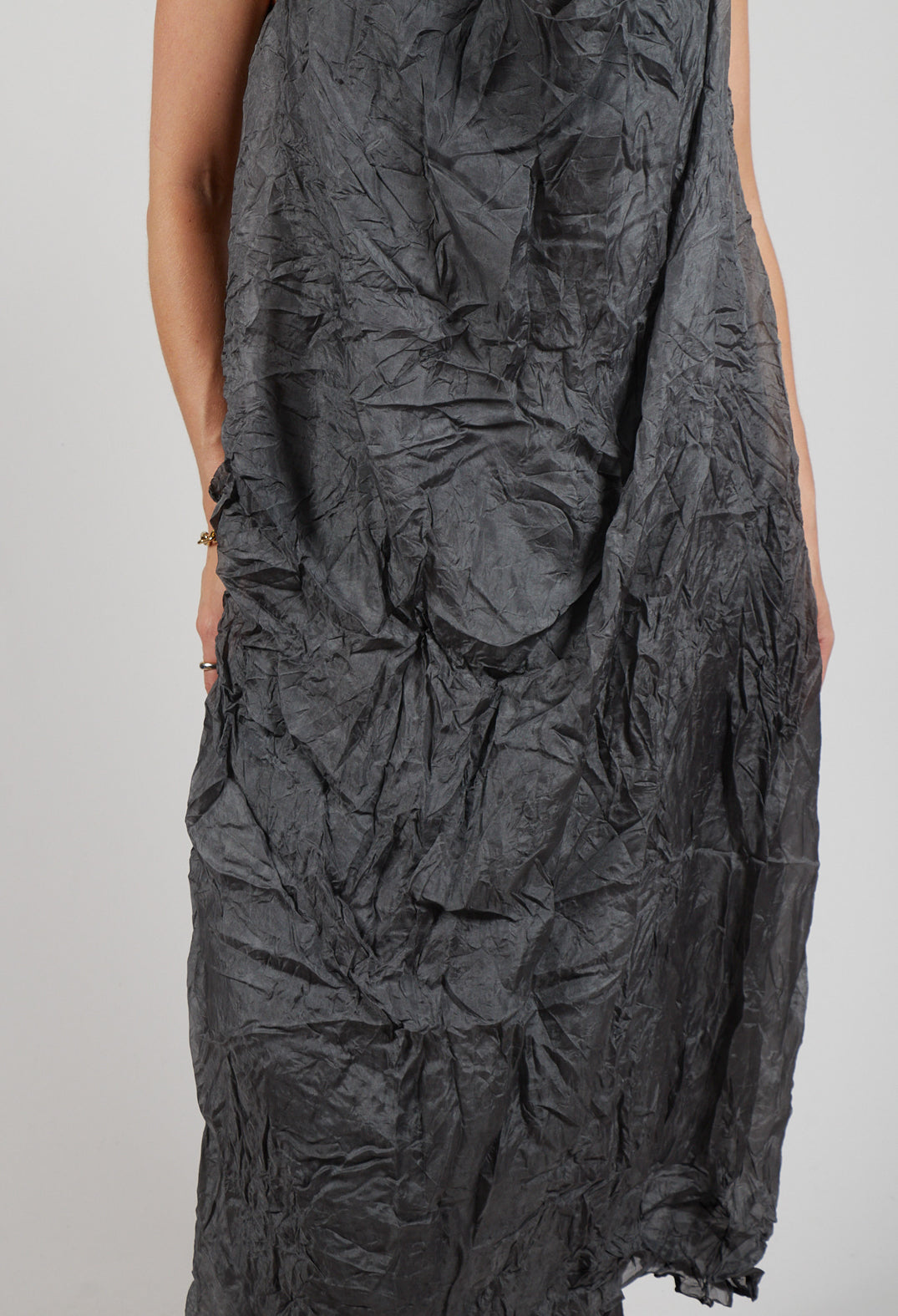 Silk Asymmetrical Hem Dress in Coal Cloud