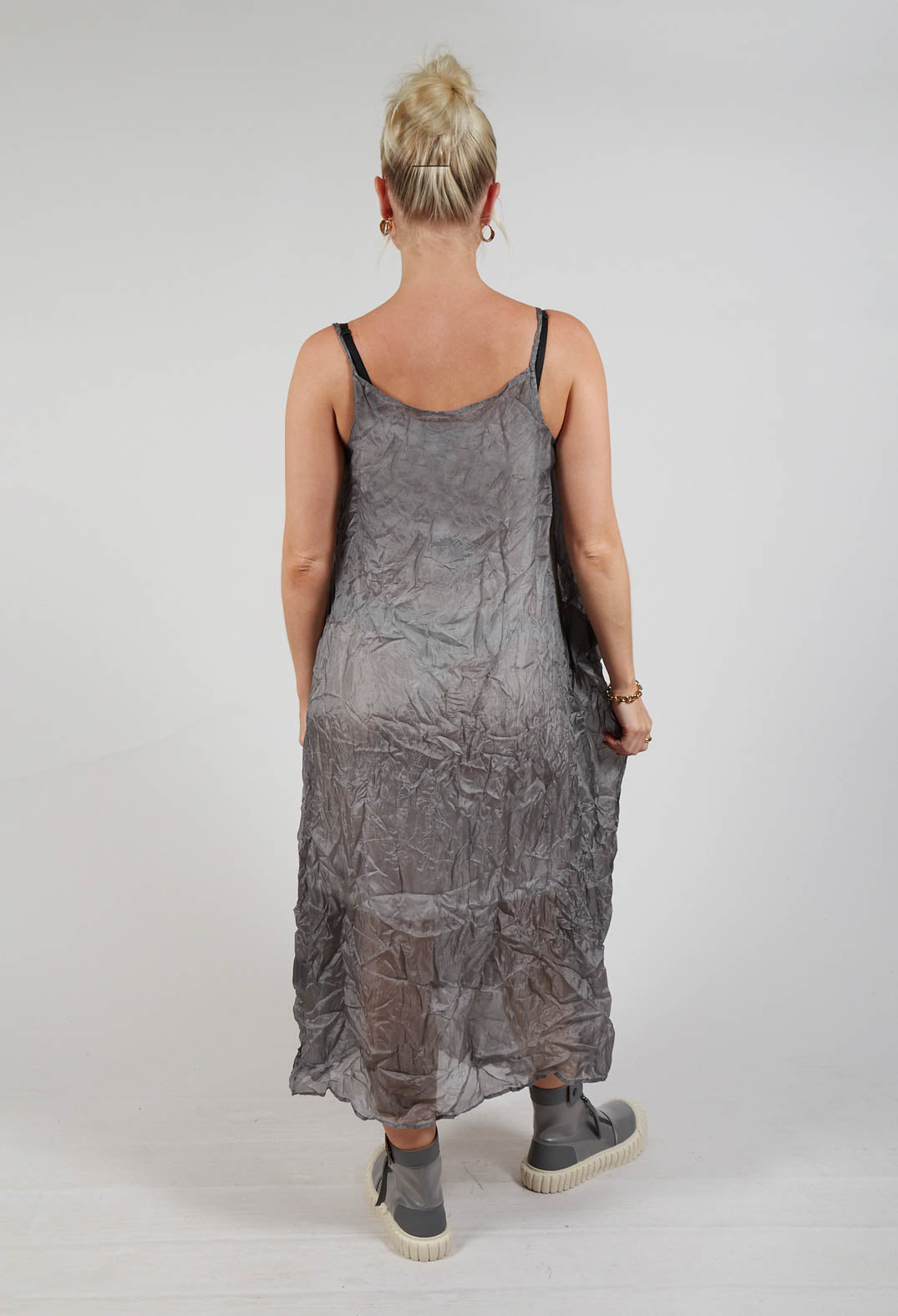 Silk Asymmetrical Hem Dress in Pencil Cloud