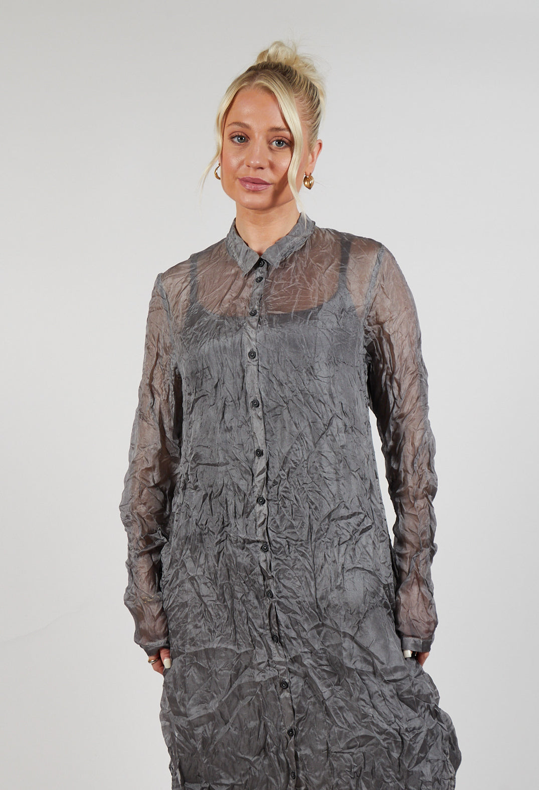 Silk Shirt Dress in Pencil Cloud