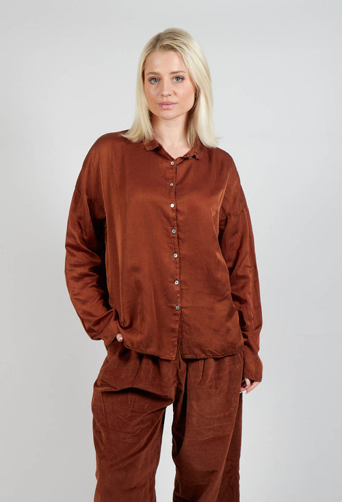 Silk Short Collar Shirt in Rust