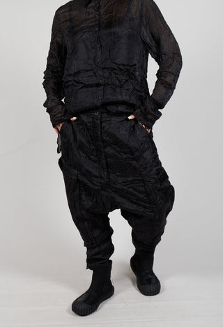 Silk Straight Leg Drop Crotch Trousers in Black