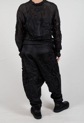 Silk Straight Leg Drop Crotch Trousers in Black