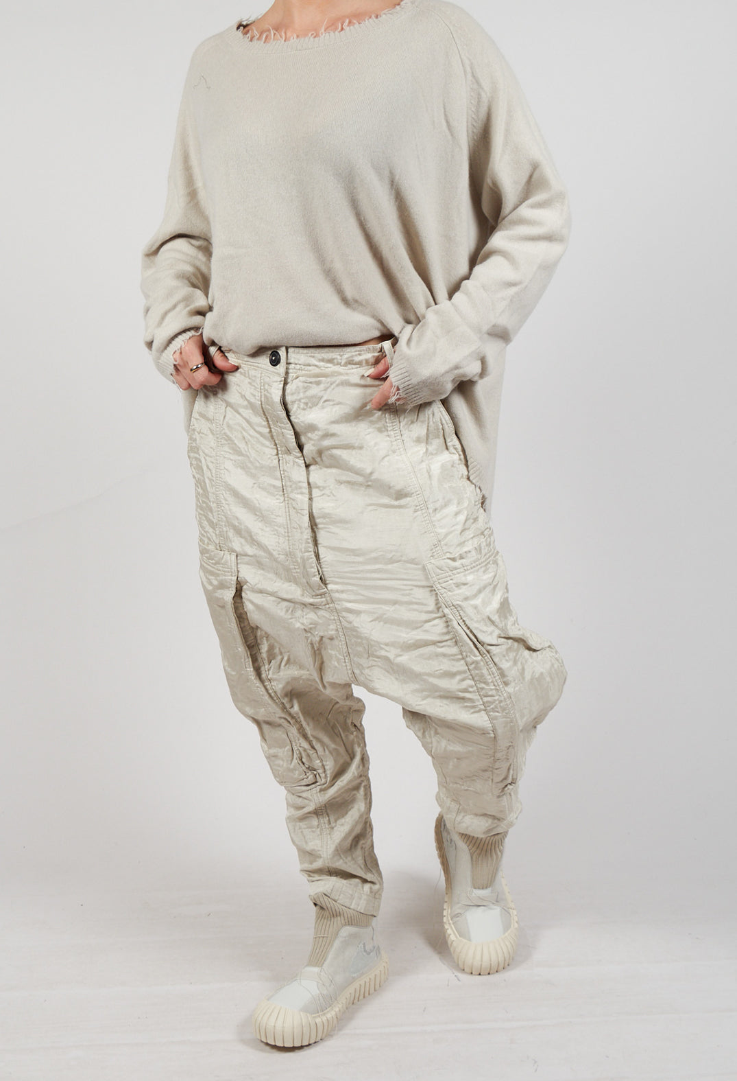 Silk Straight Leg Drop Crotch Trousers in Eraser