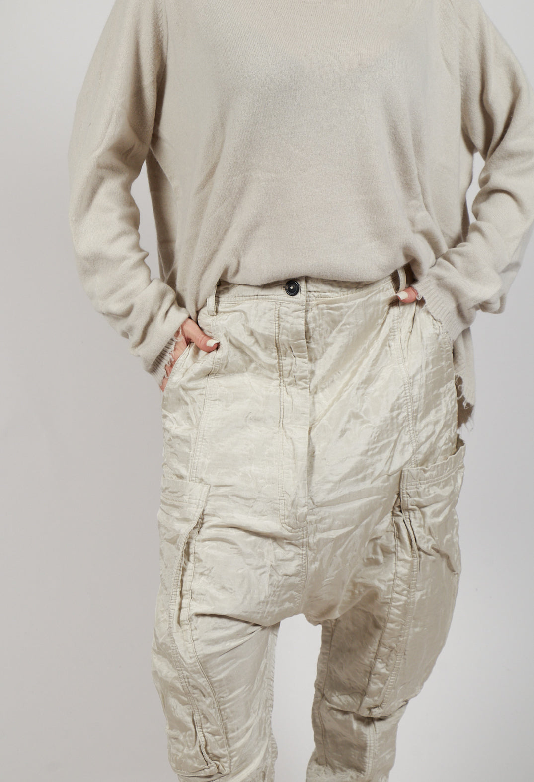 Silk Straight Leg Drop Crotch Trousers in Eraser