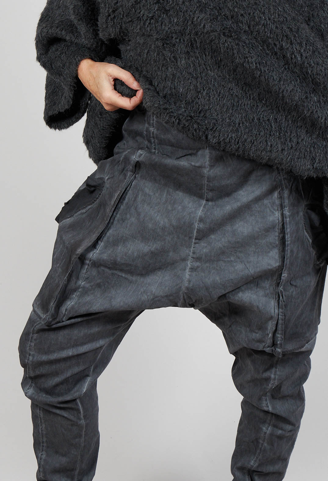 Skinny Trousers with Bleached Stitching in Coal Cloud