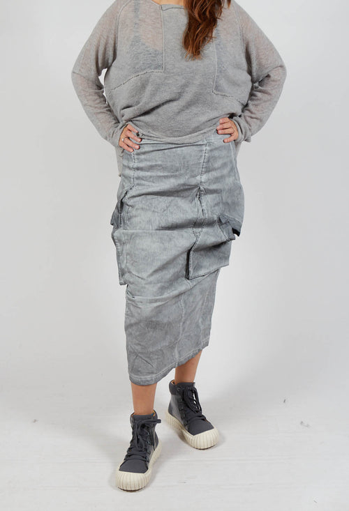 Skirt with Bleached Stitching in Pencil Cloud