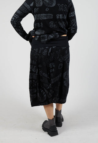 Skirt with Contrasting Waistband in Black Shiny Print