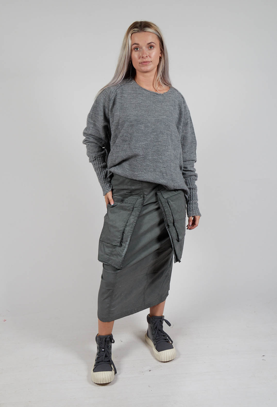 Skirt with Statement Pockets in Pencil Cloud