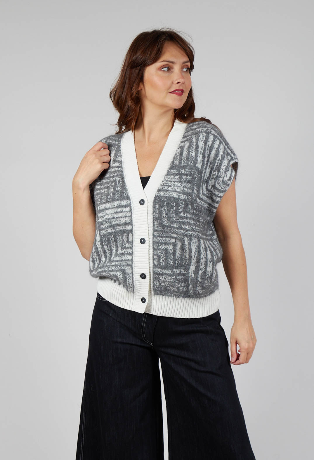 Sleeveless Cardigan in Steel Grey