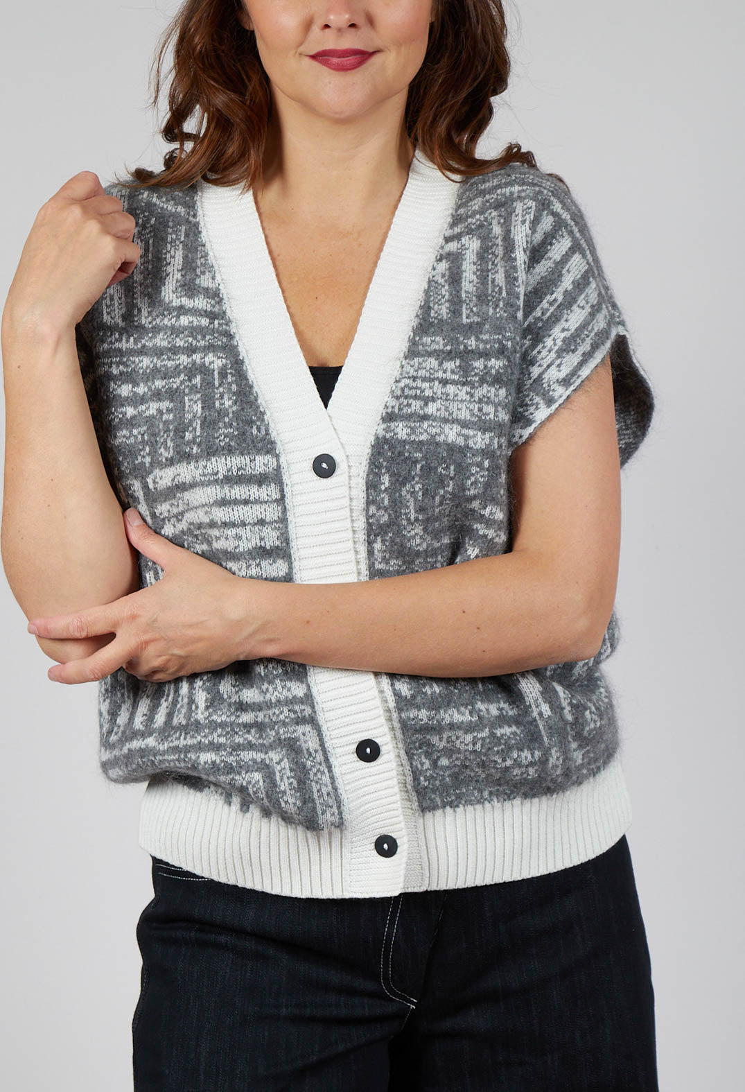 Sleeveless Cardigan in Steel Grey