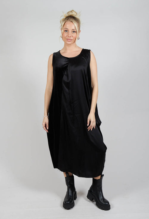 Sleeveless Dress in Ciniglia e Raso Viscosa Nero