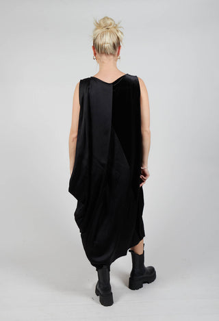 Sleeveless Dress in Ciniglia e Raso Viscosa Nero