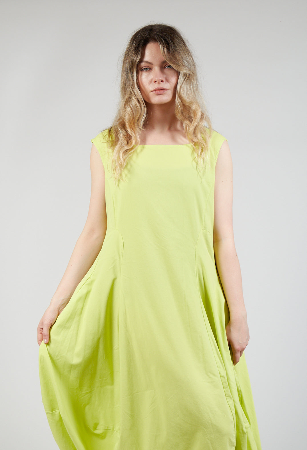 Sleeveless Jersey Dress with Tulip Hem in Sun