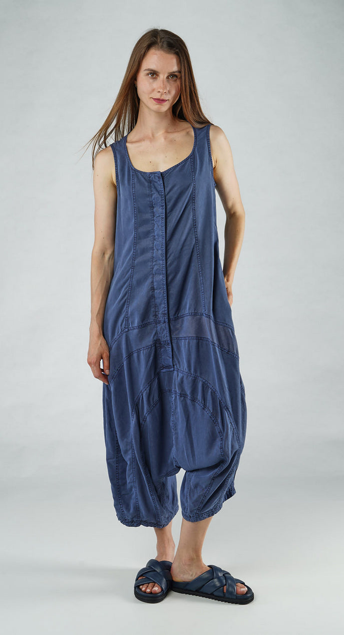 PRE-ORDER - Sleeveless Jumpsuit with Curved Seams in Malibu Pigment (Pictured in Navy Pigment)