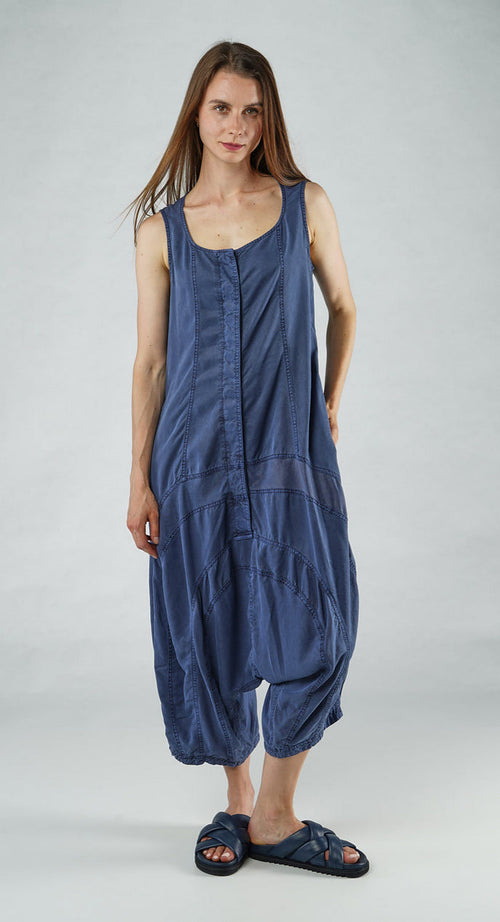 PRE-ORDER - Sleeveless Jumpsuit with Curved Seams in Navy Pigment