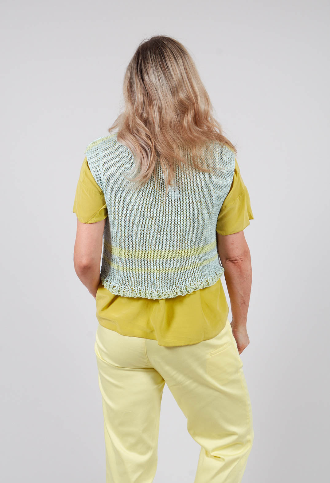 Sleeveless Open Knit Pullover in Original Green