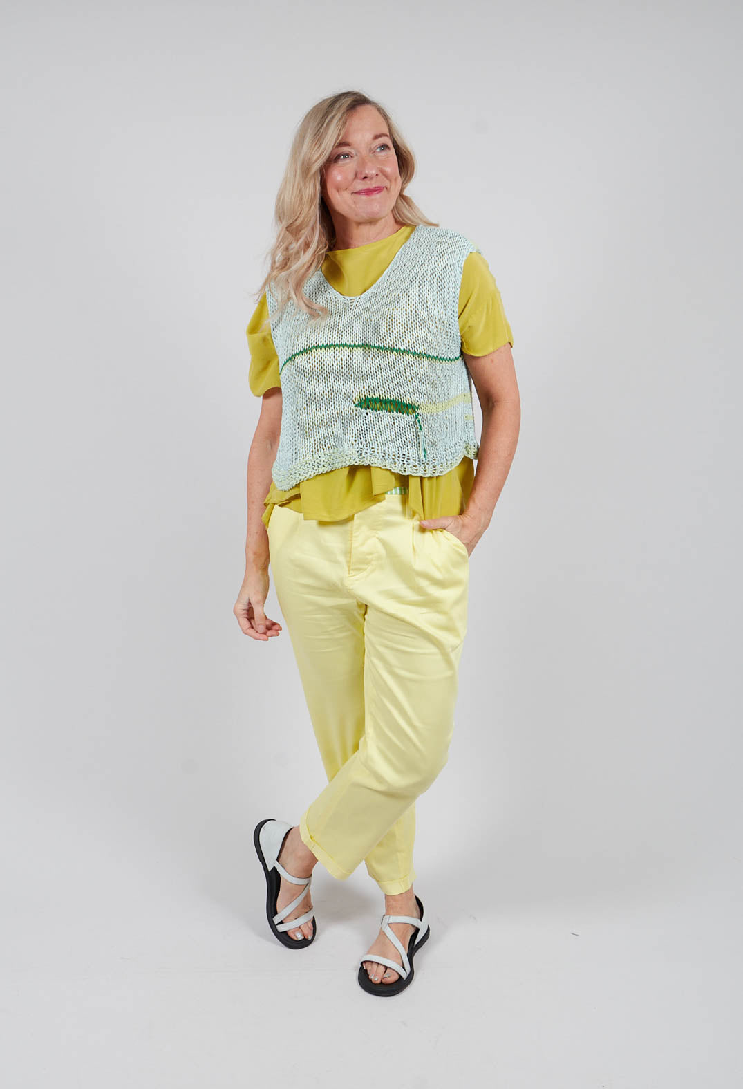 Sleeveless Open Knit Pullover in Original Green