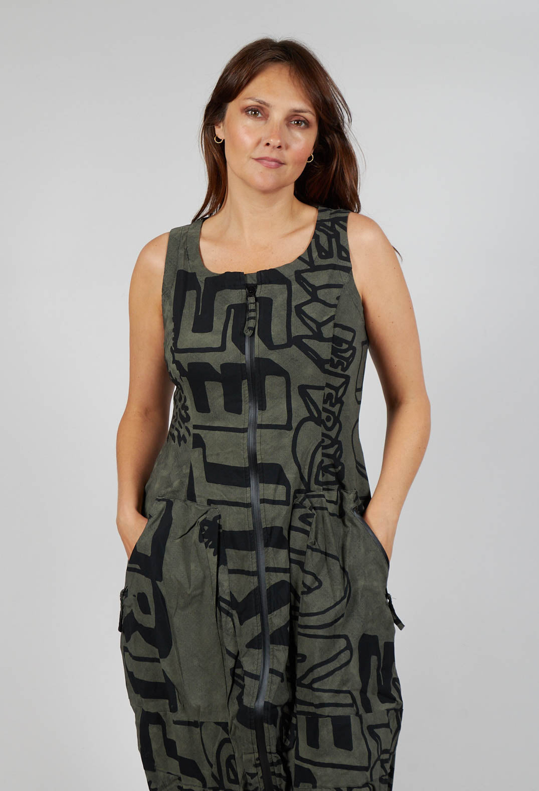 Sleeveless Zip Through Dress in Camp Big Print