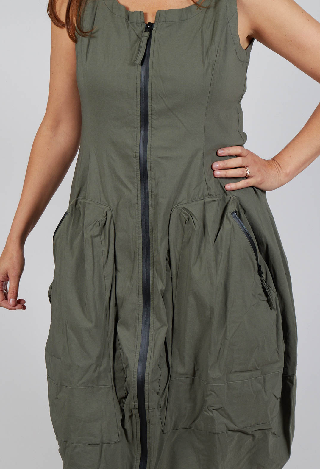 Sleeveless Zip Through Dress in Camp