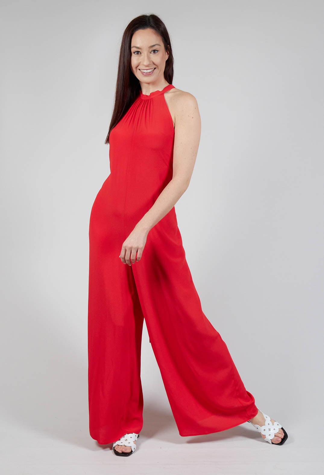 Silk Blend Crepe Jumpsuit in Red