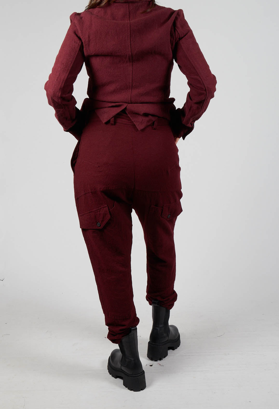 Slim Drop Crotch Trousers in Merlot