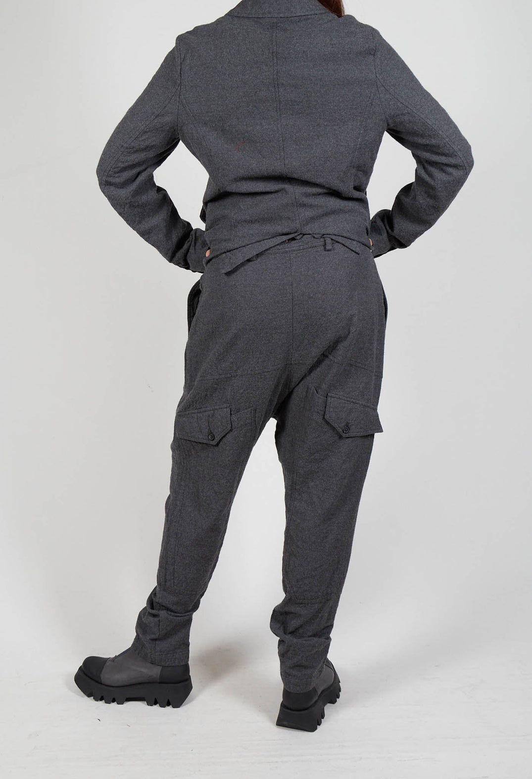 Slim Drop Crotch Trousers in Slate