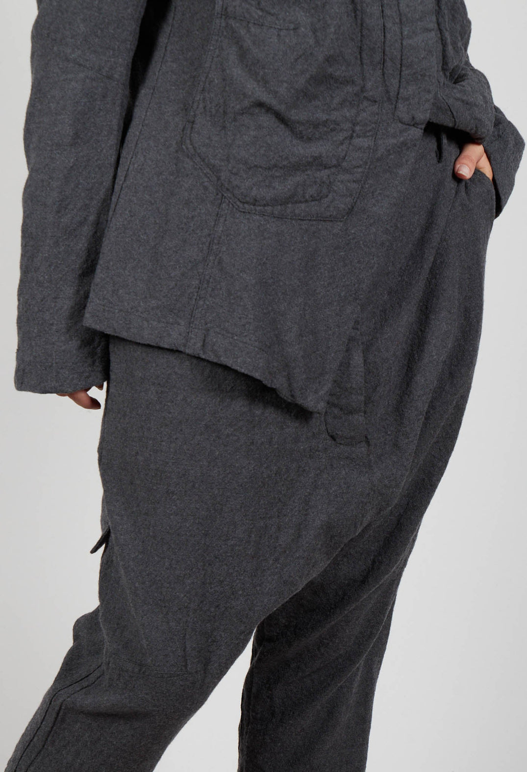 Slim Drop Crotch Trousers in Slate