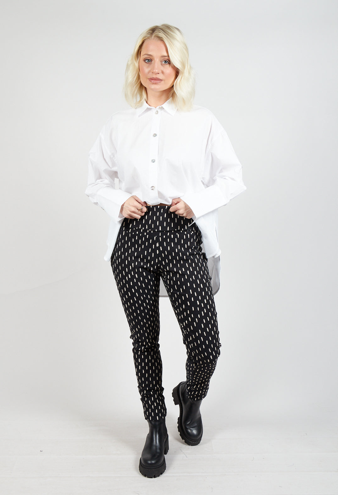 Slim Leg Trousers in Black Print