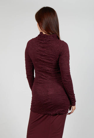 Slim Roll Neck Crinkle Top in Merlot