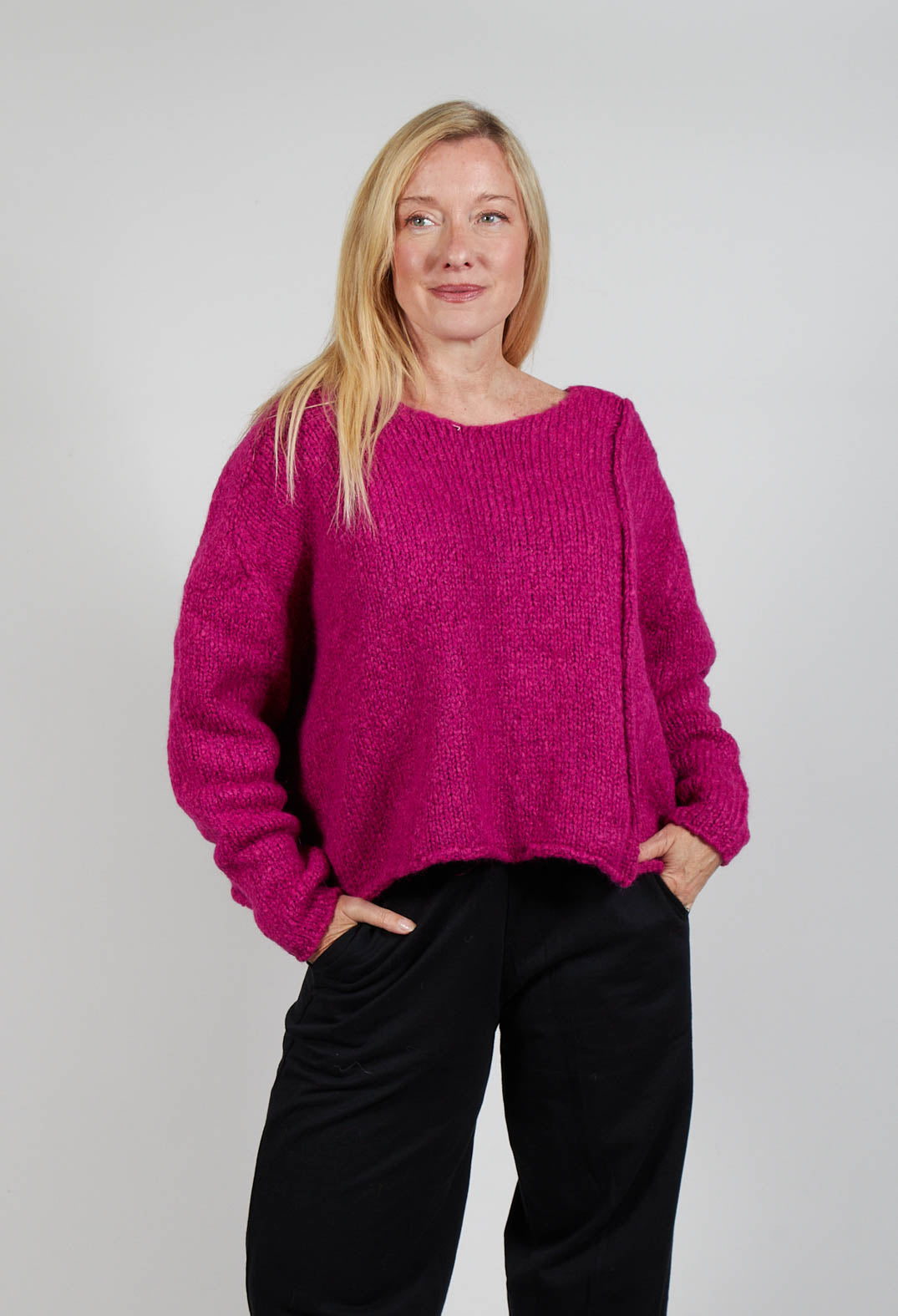 Slouchy Knit Jumper in Fuschia