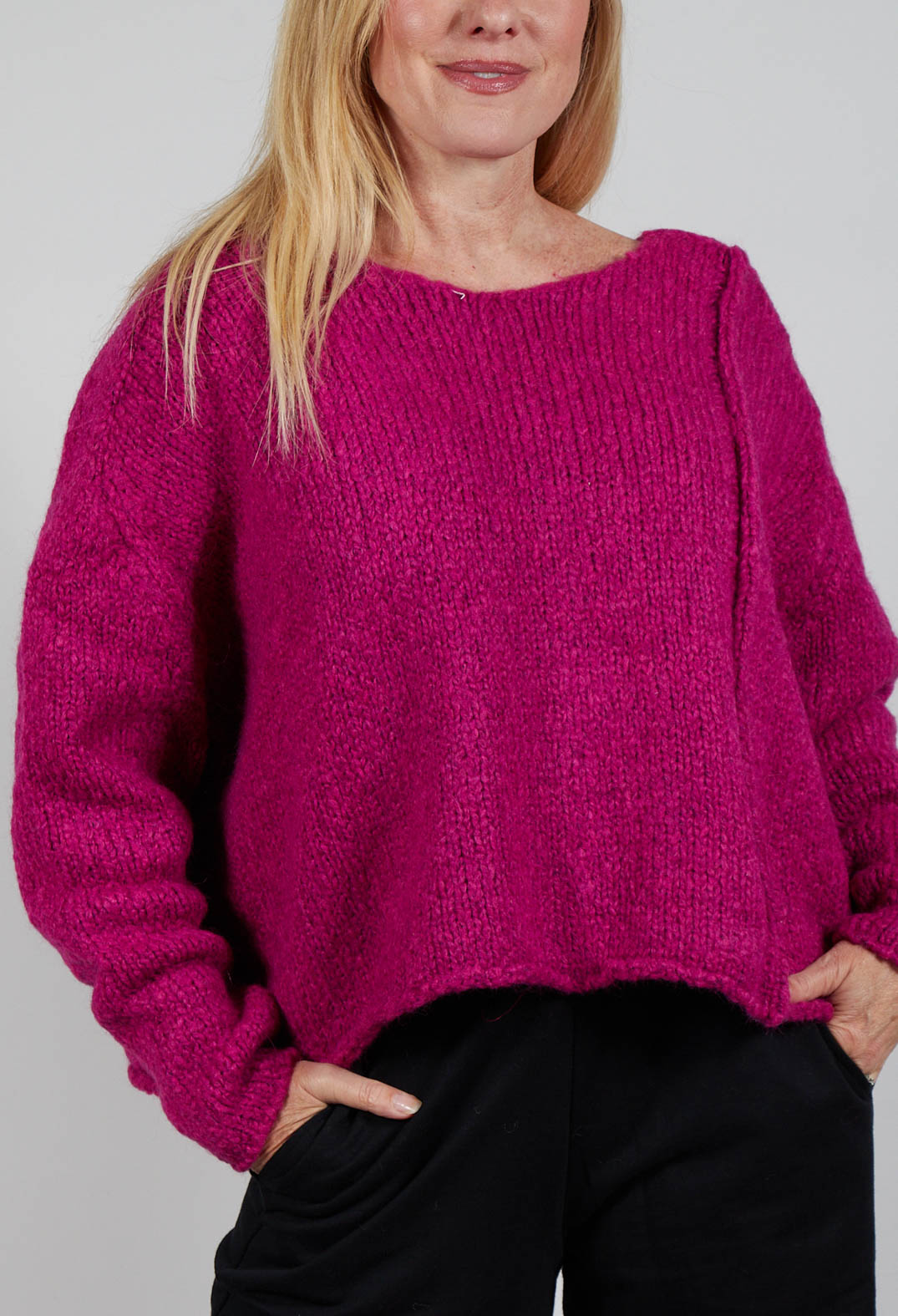 Slouchy Knit Jumper in Fuschia