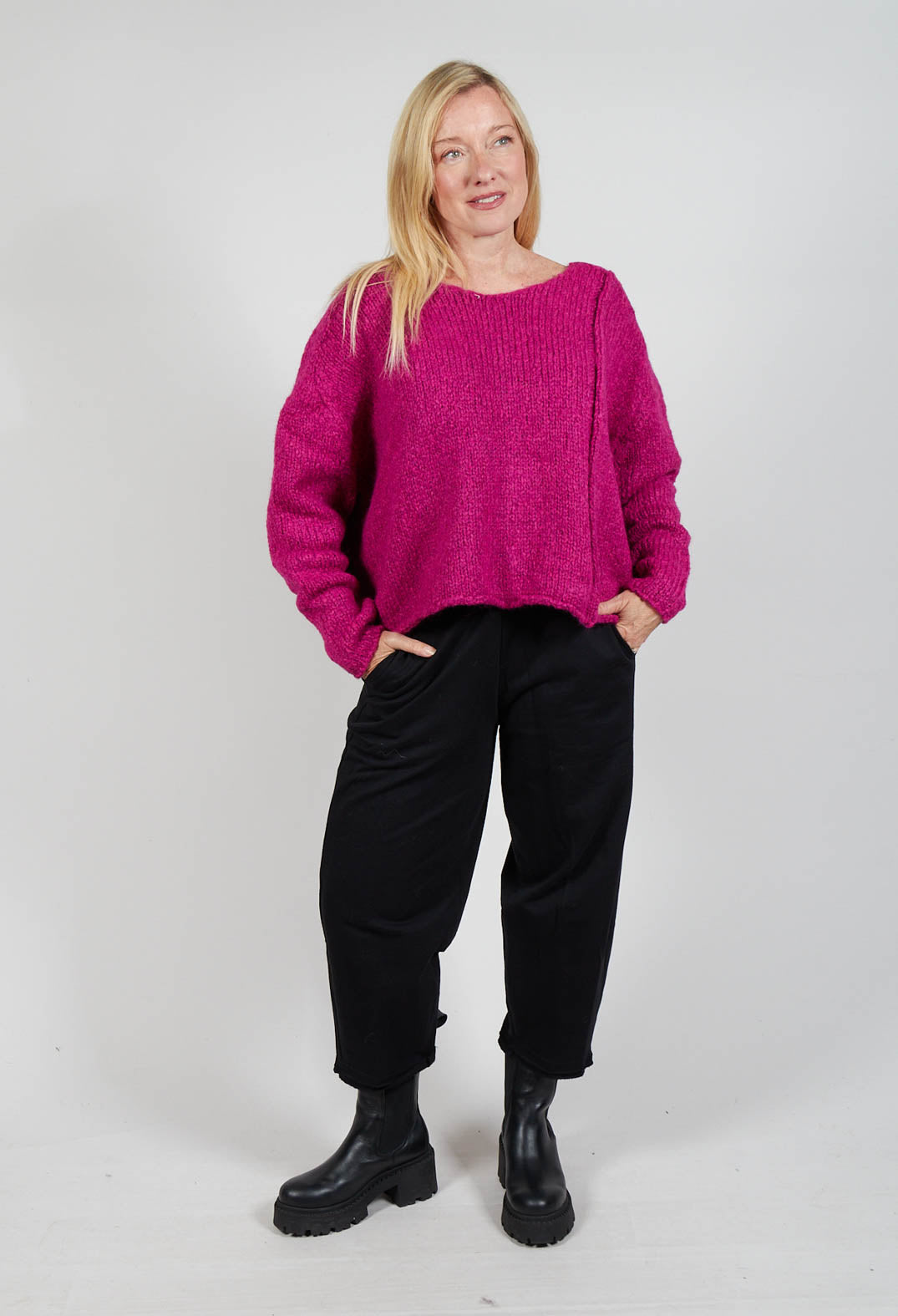 Slouchy Knit Jumper in Fuschia