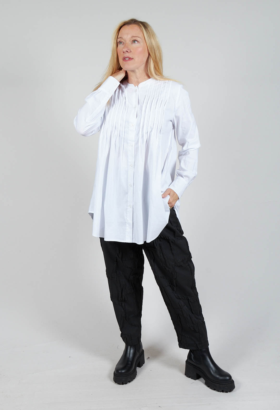 Sonoro Blouse with Quilted Tucks in White