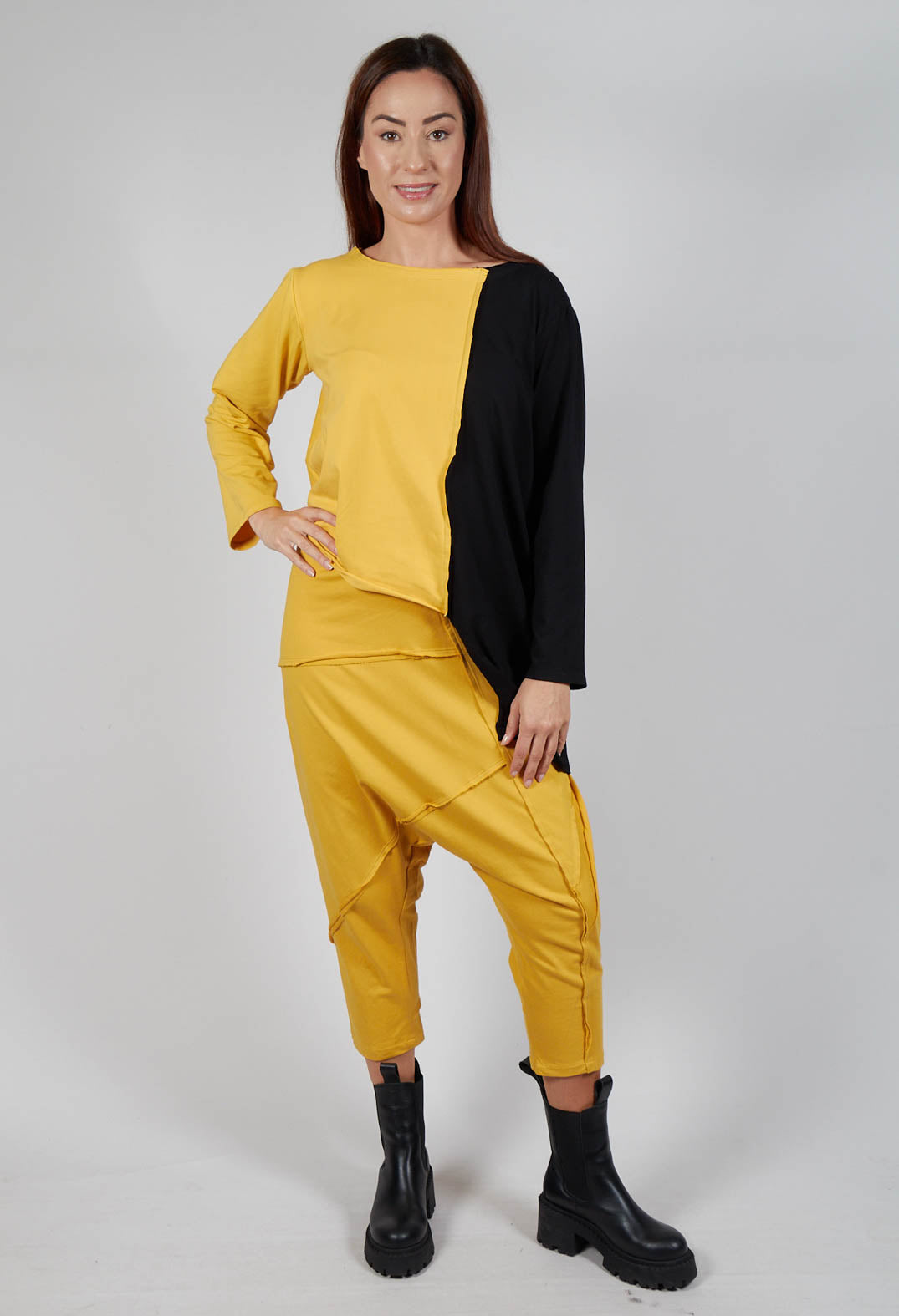 Stitched Cotton Trouers in Yellow and Black