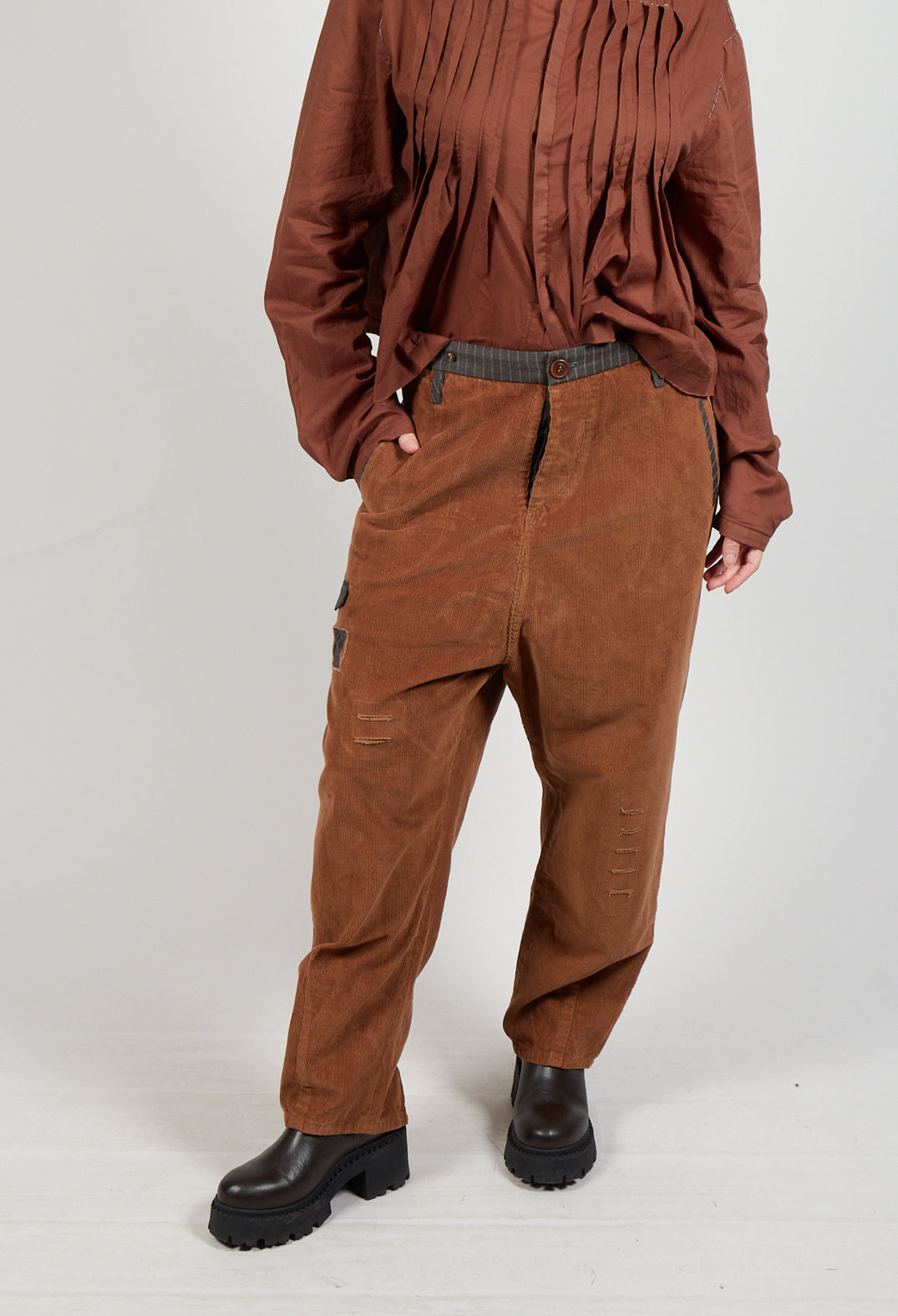 Straight Leg Cord Trousers in Brown