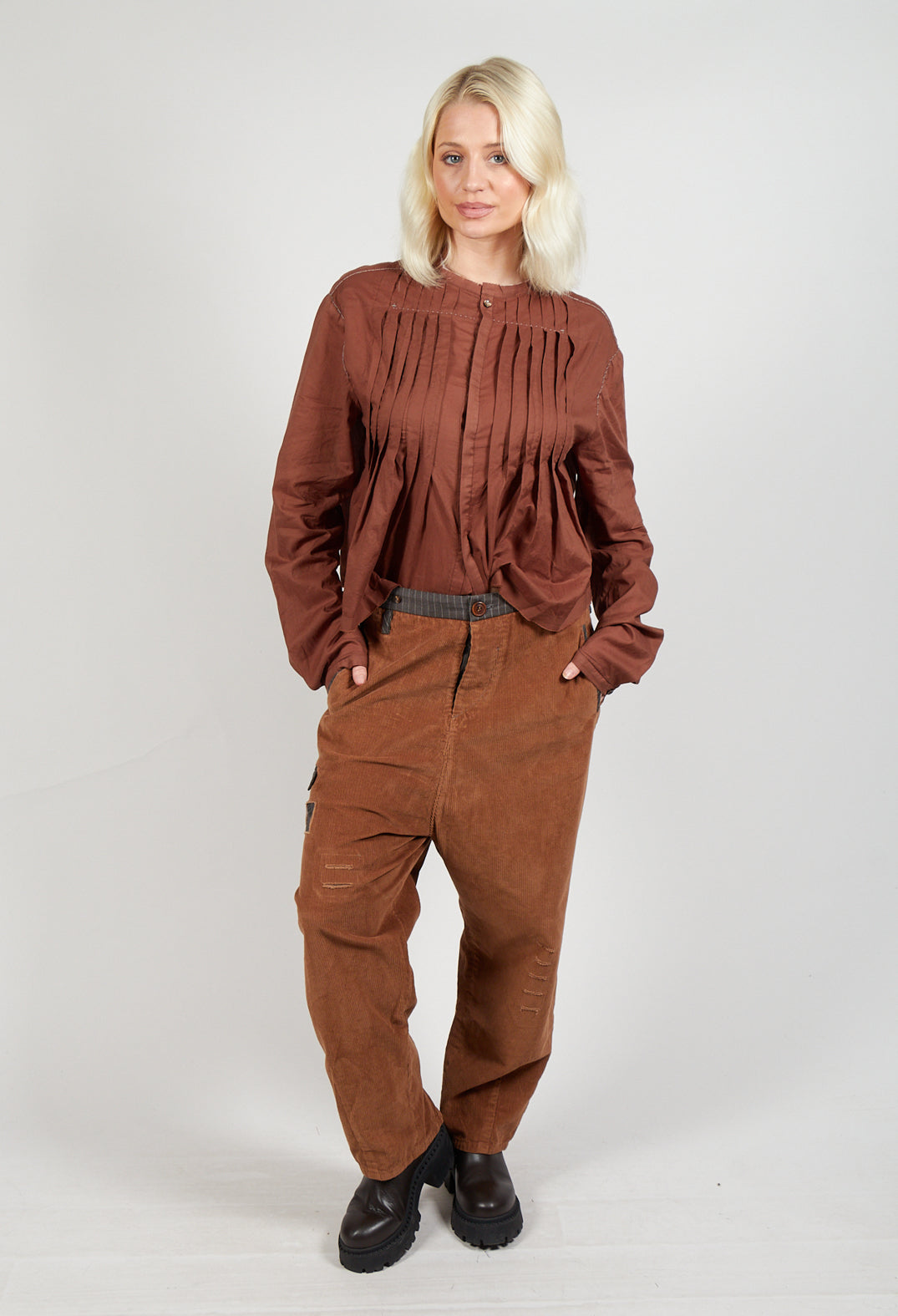 Straight Leg Cord Trousers in Brown