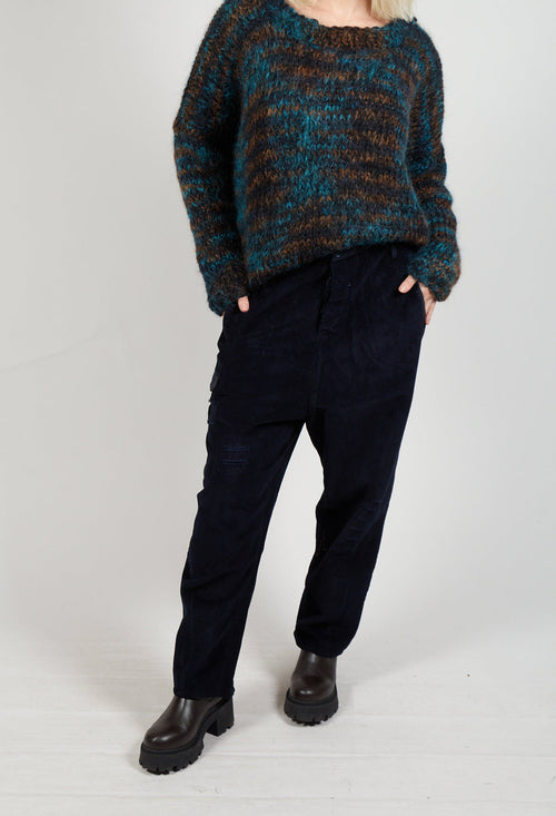 Straight Leg Cord Trousers in Navy