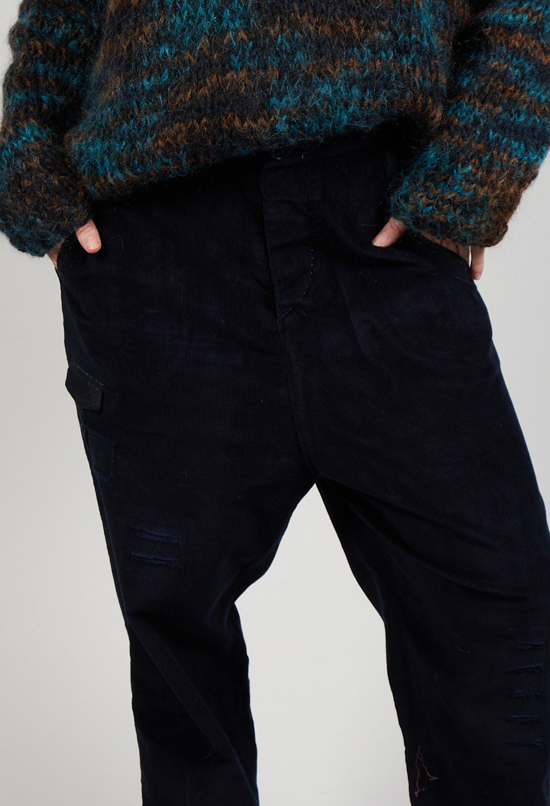 Straight Leg Cord Trousers in Navy