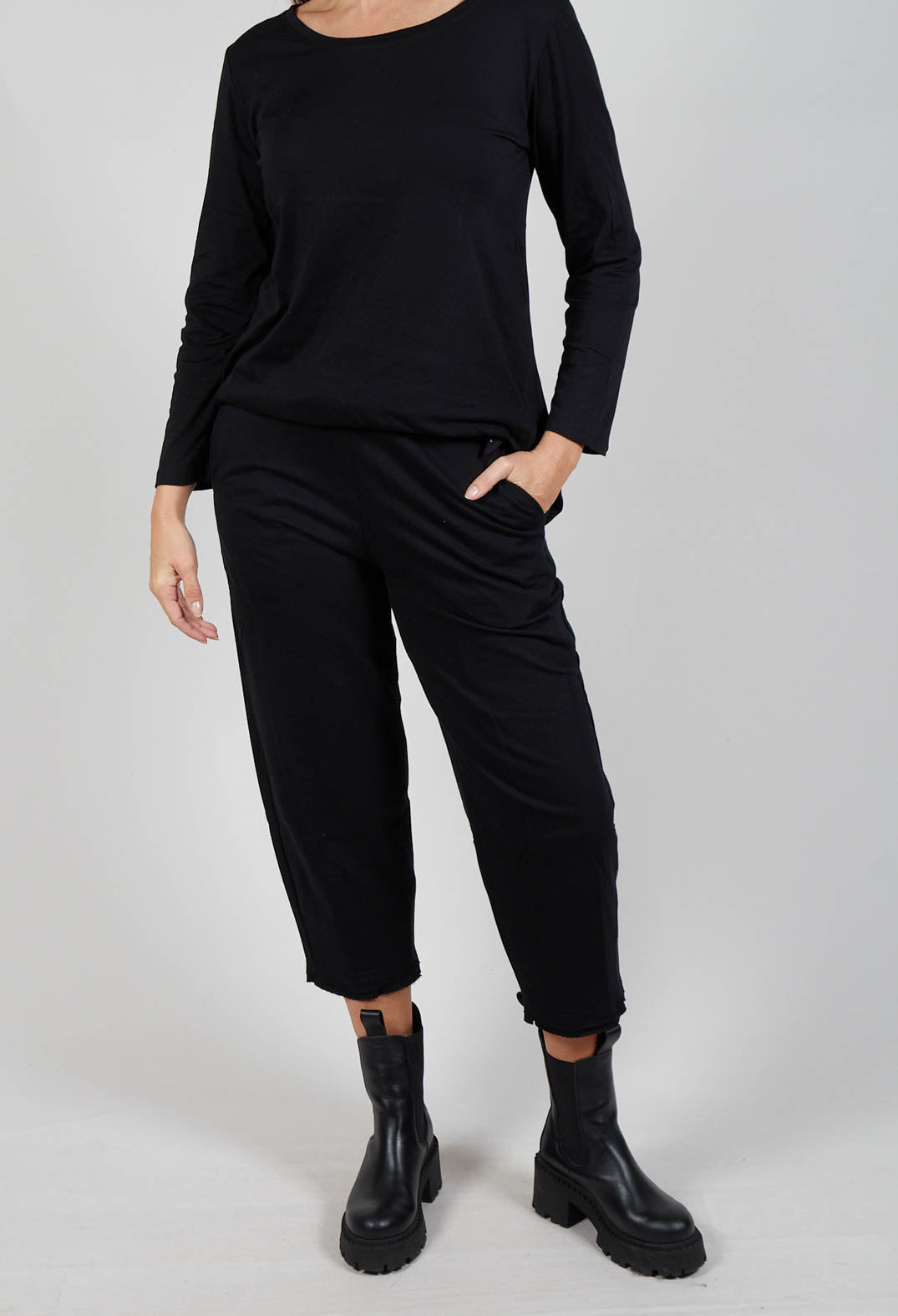 Straight Leg Cotton Trousers in Black