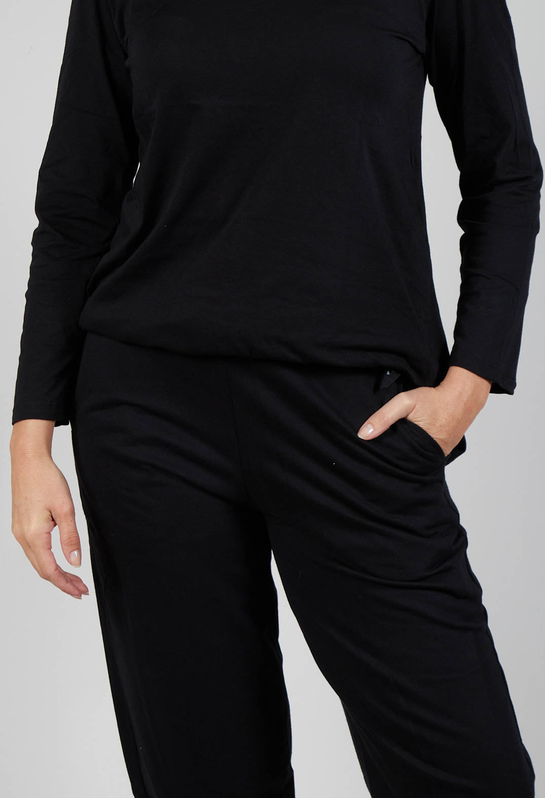 Straight Leg Cotton Trousers in Black