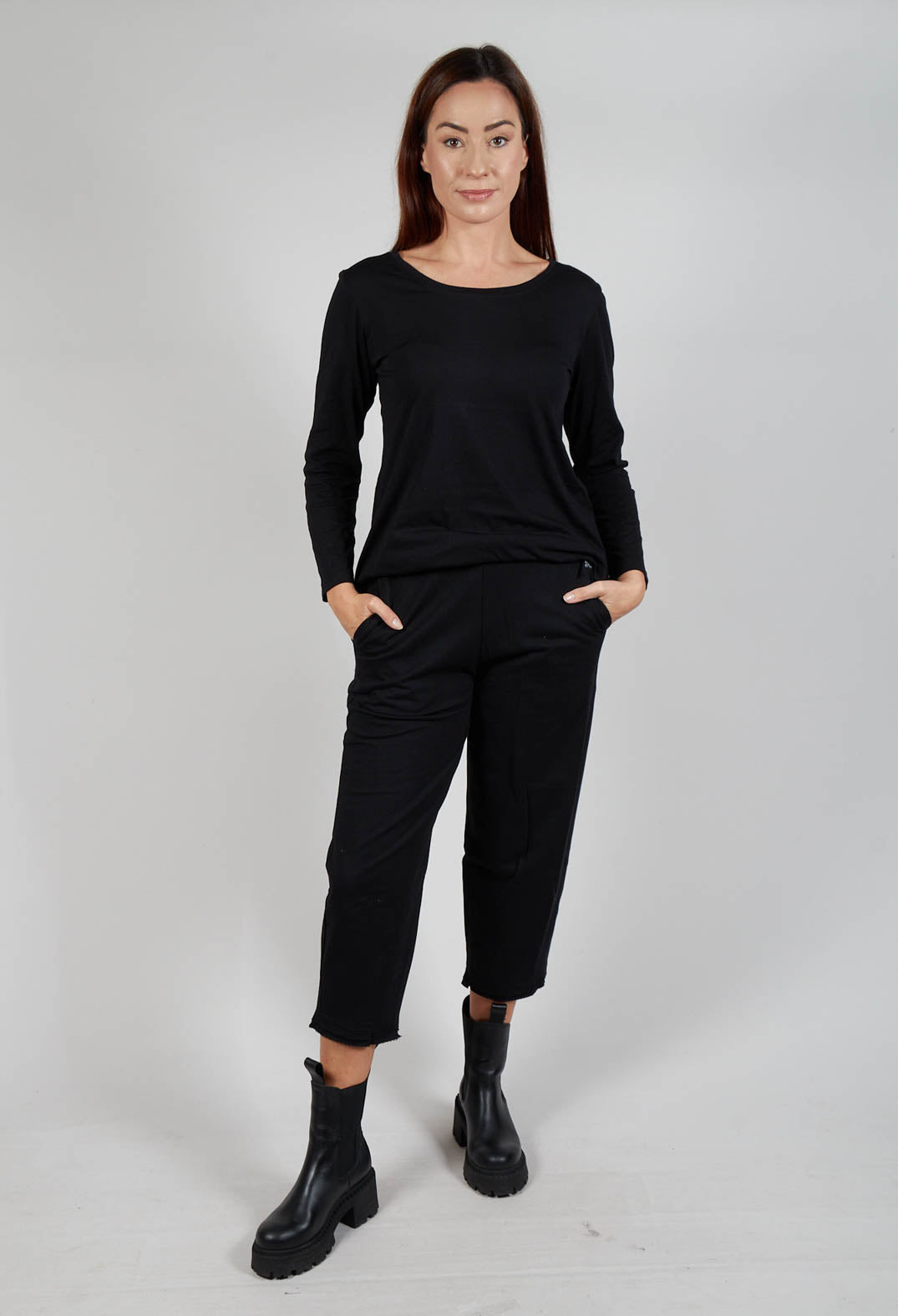 Straight Leg Cotton Trousers in Black