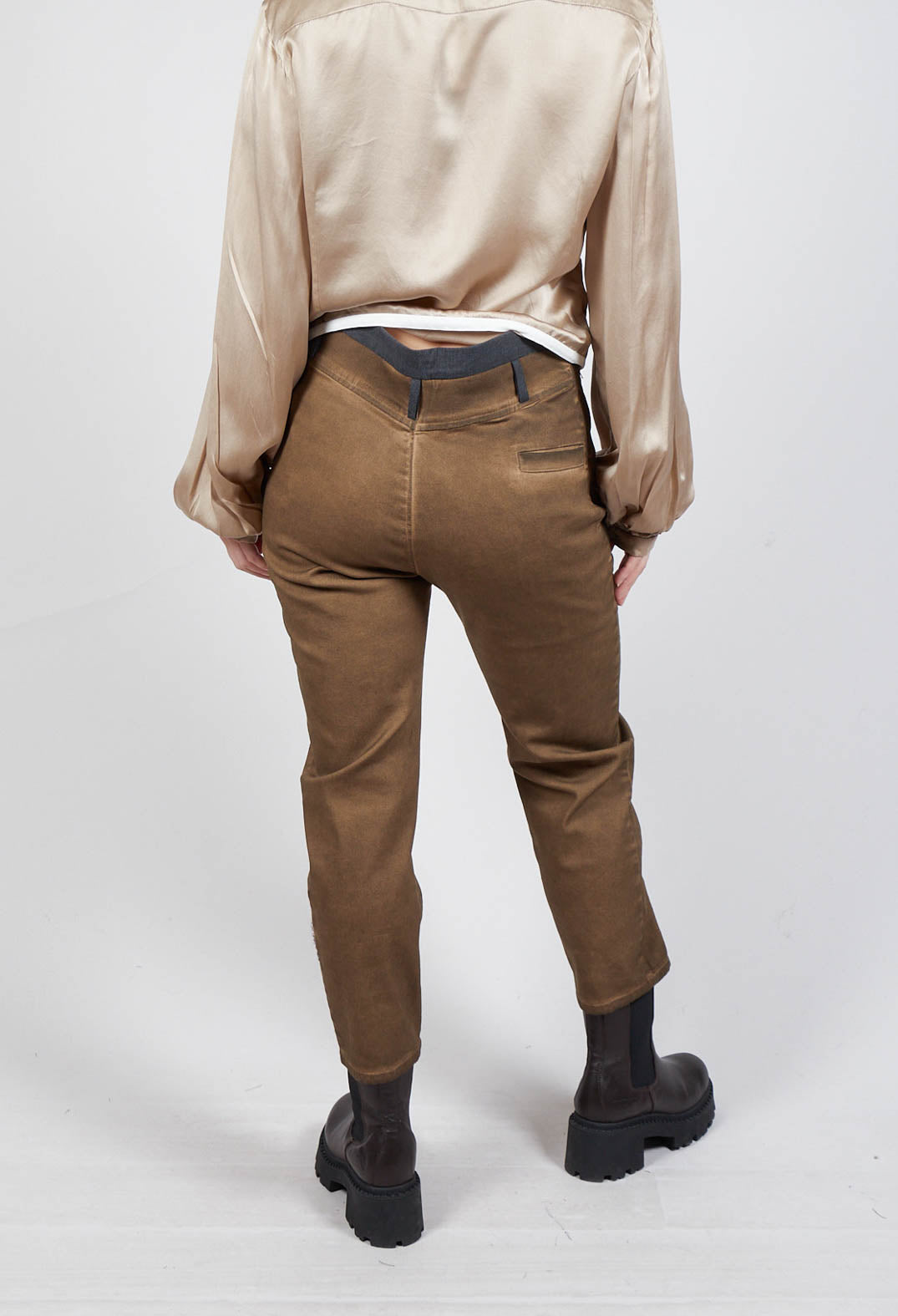 Straight Leg Cotton Trousers in Light Brown