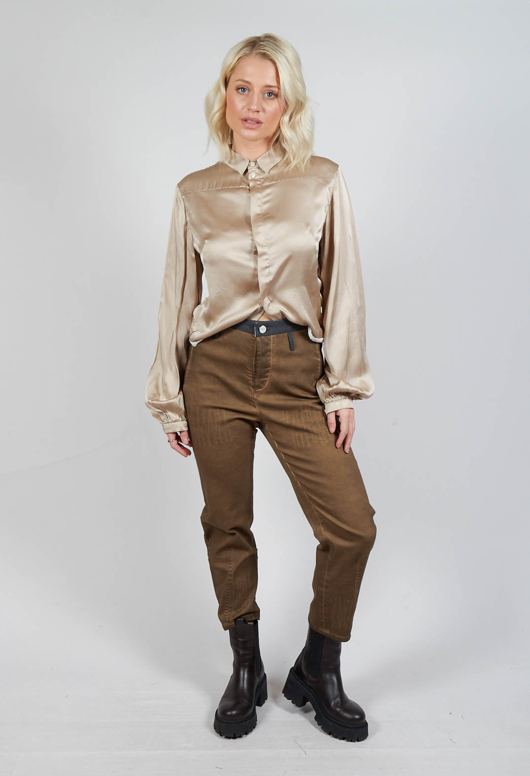 Straight Leg Cotton Trousers in Light Brown