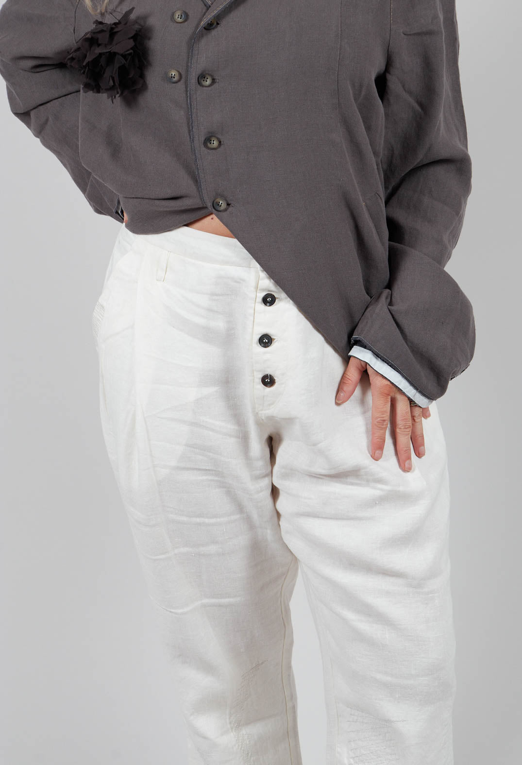 Straight Leg Stitch Detailed Pants in Silver Gray